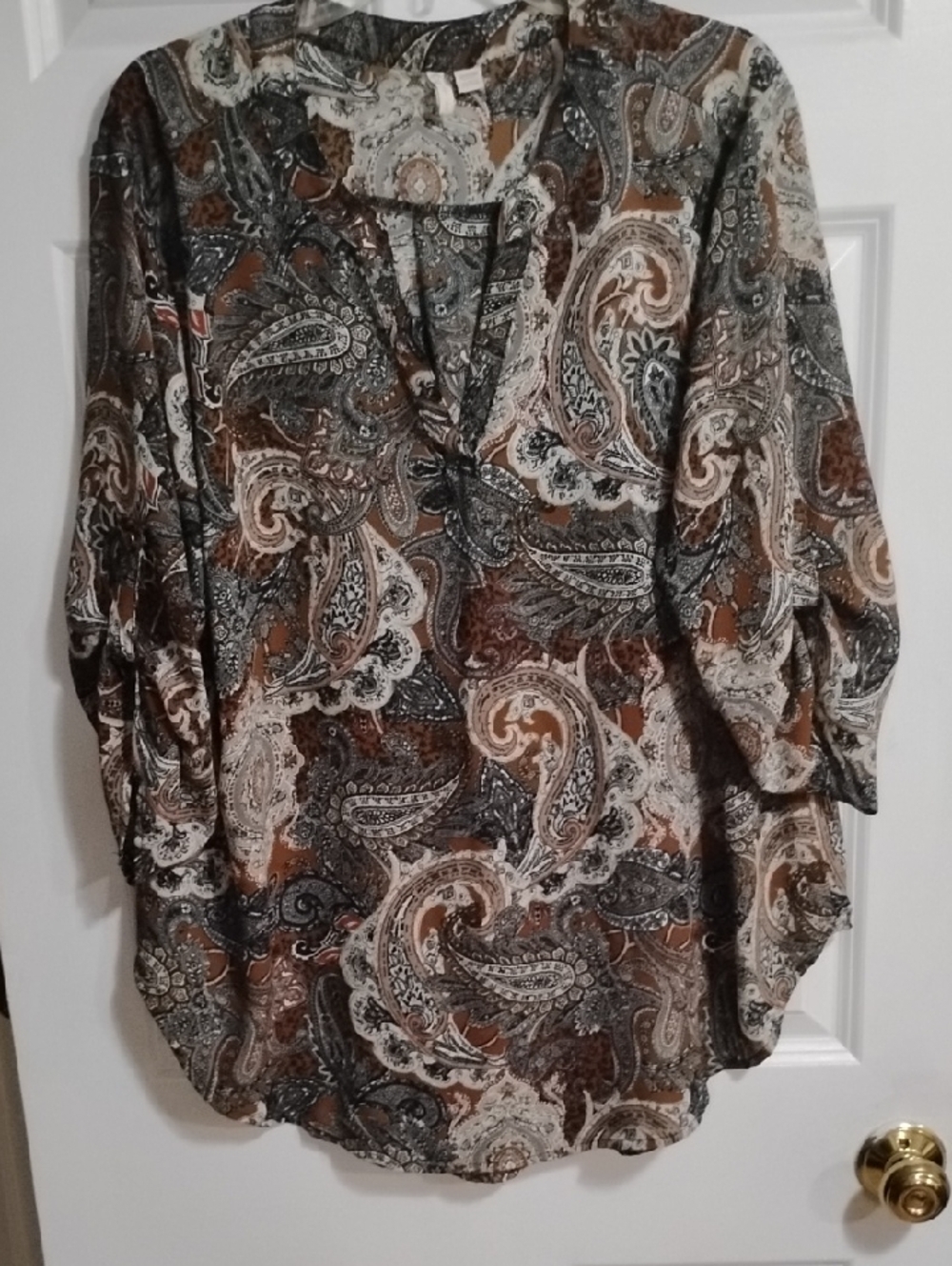 Cato Paisley V-Neck Tunic in Brown, Black and Cream
